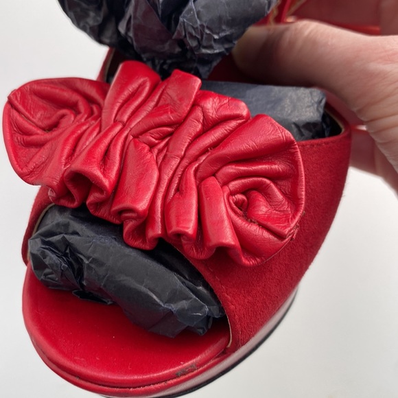 Report Red leather and Suede Studded Slingback Platform Heels - Picture 6 of 10